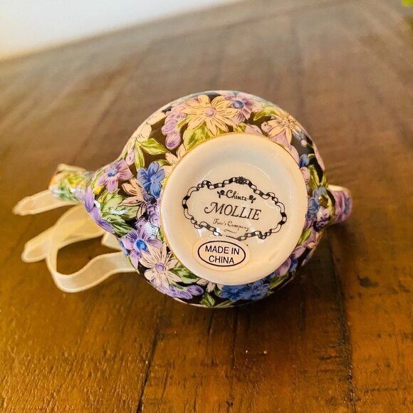 Two's Company Chintz Mollie Mini Teapot Ornament - Purple - Picture 2 of 2